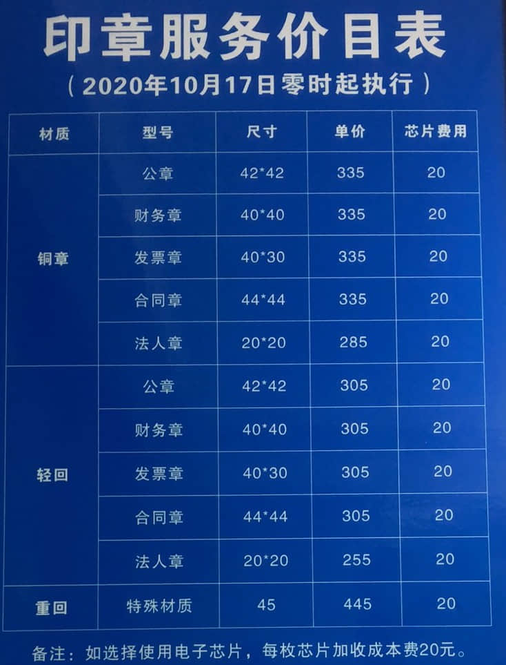 拉薩刻公章需要什么資料，多少錢一個，要多久？刻制全套印章又要多少錢？